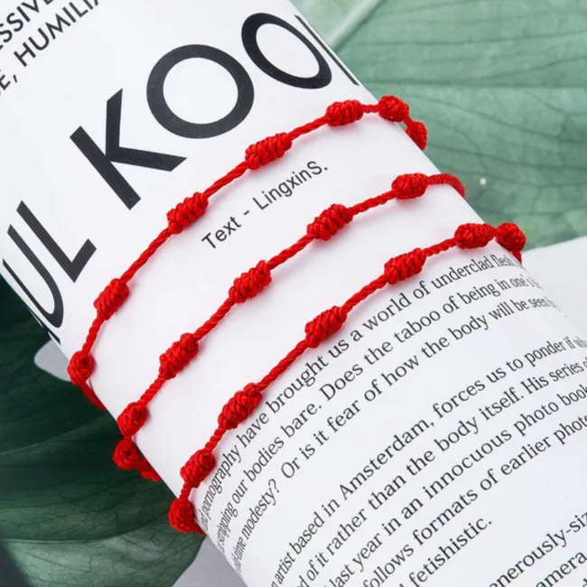Seven 7 Knots Red String Bracelet - Adjustable Parachute Kabbalah Good Luck
