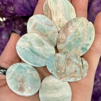 Blue Aragonite Worry (Thumb Fidget Relaxation Pocket)  Stones - Small Oval