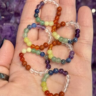 7 Seven Chakra Rings - Adjustable Beaded Stretch Gemstone