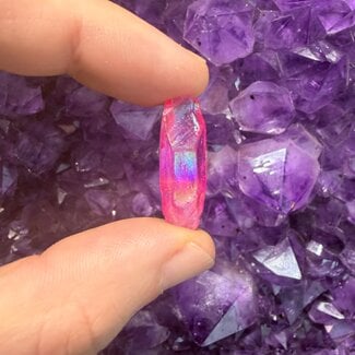 Hot Pink Aura Clear Crystal Quartz - Points Rough Raw Natural