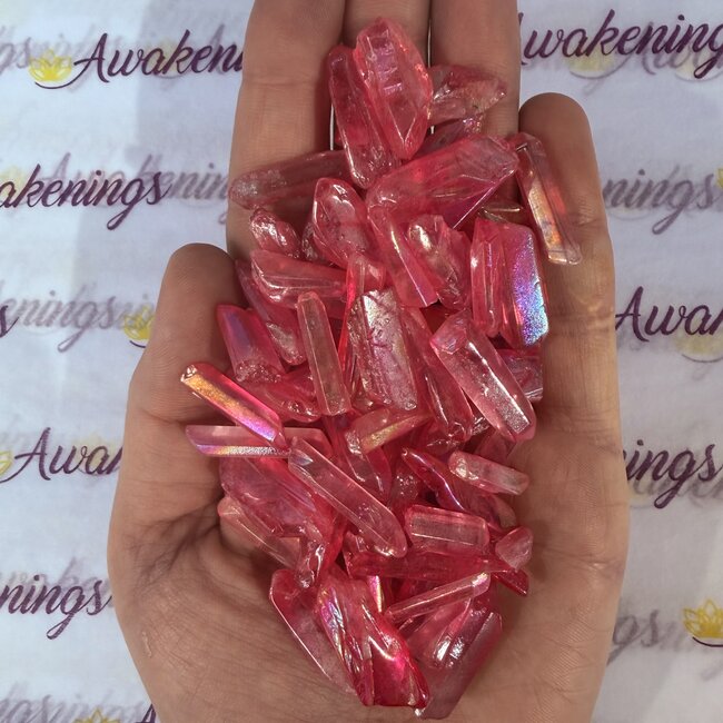 Hot Pink Aura Clear Crystal Quartz - Points Rough Raw Natural