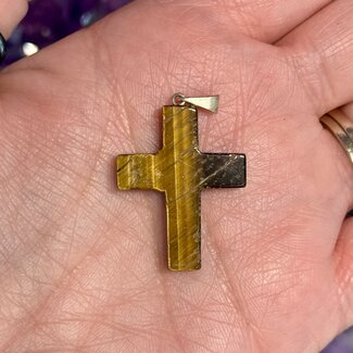 Gold Tigers Eye Cross Pendants - 1"