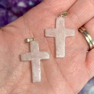 Rose Quartz Cross Pendants - 1"