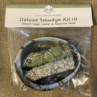 Deluxe Smudge Sage Kit Set 3 (Desert Sage, Cedar & Abalone Shell) - Full Moon Farms