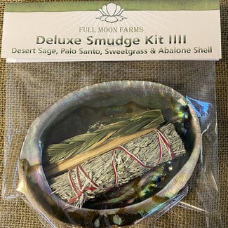 Deluxe Smudge Sage Kit Set 4 (Desert Sage, Palo Santo, Sweetgrass & Abalone Shell) - Full Moon Farms
