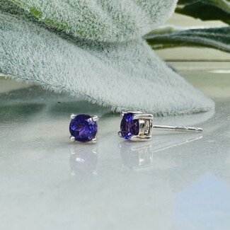Amethyst Earrings - 4mm Stud Faceted Claw Prong Set - Sterling Silver