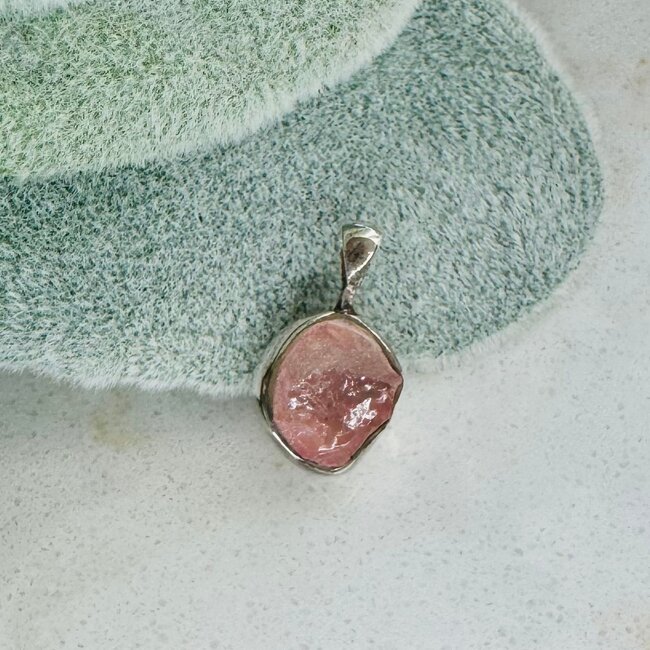 Rose Quartz Pendants - Rough Bezel Set #2 - Sterling Silver Raw Natural