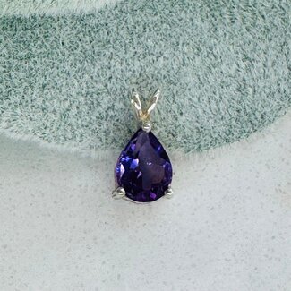 Amethyst Pendant - Teardrop Pear Faceted Claw Prong Set - Sterling Silver
