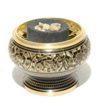Resin Incense Charcoal Burner - Brass Etching Pedestal Bowl Cone 2.5" Width