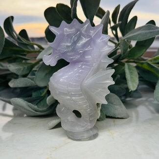 Lavender Rainbow Flourite Seahorse - Carving Figurine 5.5" Specimen