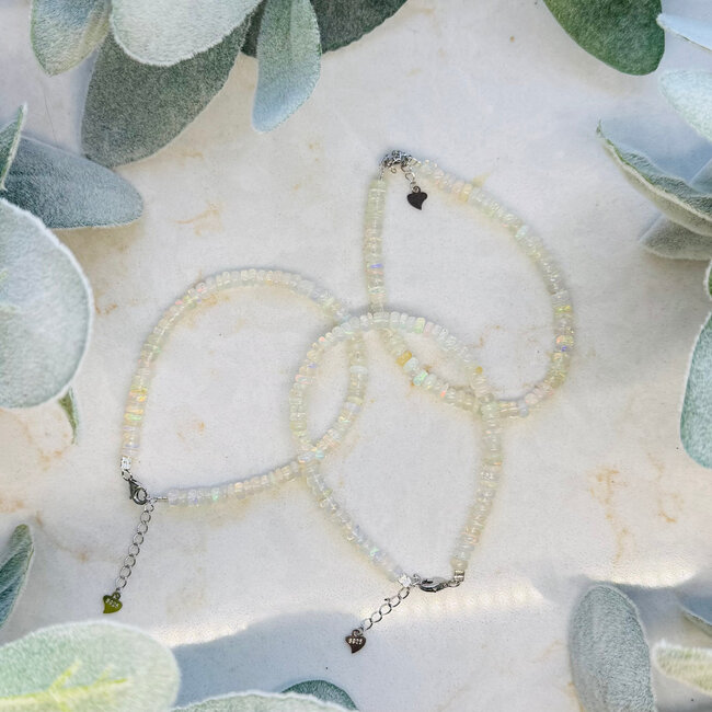 Copy of Ethiopian Fire Opal Smooth Rondelle Beads Bracelet  - 7"