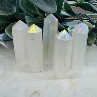 Aura Selenite (Satin Spar Gypsum) Tower Point Generator - Medium 3-4"