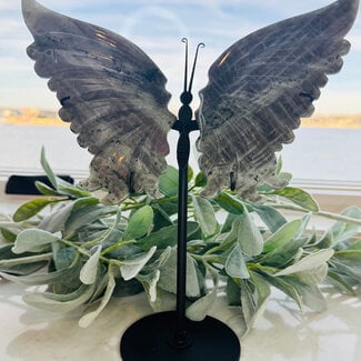 Purple Labradorite Butterfly Wings on Black Pin Stand - 12" Large Carving Specimen