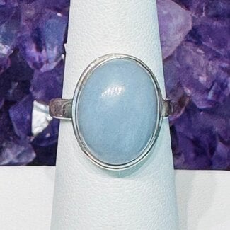 Angelite Ring - Size 7.75 Oval Bezel Set - Sterling Silver .925