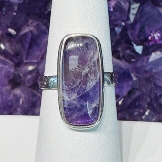 Chevron (Dream) Amethyst Rings - Size 7 Rectangle Double Bezel Set - Sterling Silver