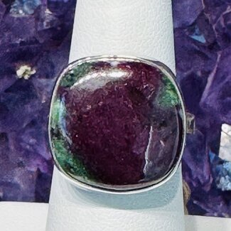 Ruby Zoisite Ring-Square Adjustable-Sterling Silver