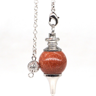 Gold Sandstone (Goldstone) Sand Stone Round Pendulum - Sephoroton Dowsing Divination Silver Chain - Gemstone Crystal