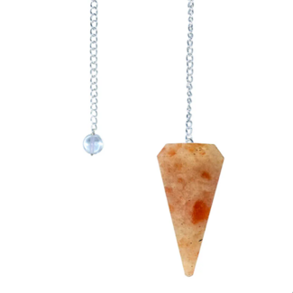Sunstone Pendulums - Dowsing Hexagonal Faceted Cone Point Divination - Silver Chain Crystal Gemstone