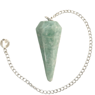Amazonite Pendulums - Dowsing Hexagonal Faceted Cone Point Divination - Silver Chain Crystal Gemstone