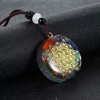 64 Tetrahedron Grid Orgonite Orgone Necklaces - Brown Braided Chain Gold Protection EMF 5G Geometric