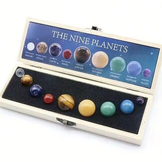 Solar System Set & 9 Planet Wooden Display Set Kit - Natural Crystals