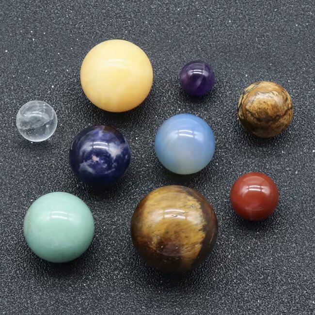Solar System Set & 9 Planet Wooden Display Set Kit - Natural Crystals