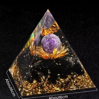 Orgone Orgonite Pyramids - Amethyst Sphere on Gold Lotus Black Obsidian 2" - EMF 5G Protection Resin Energy Generator Geometry