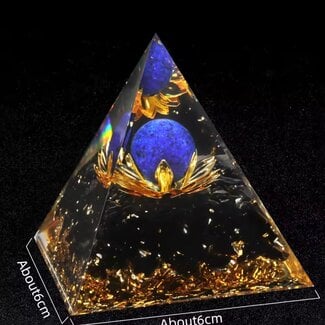 Orgone Orgonite Pyramids - Lapis Lazuli Sphere on Gold Lotus Black Obsidian 2" - EMF 5G Protection Resin Energy Generator Geometry