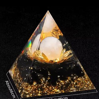 Orgone Orgonite Pyramids - Rose Quartz Sphere on Gold Lotus Black Obsidian 2" - EMF 5G Protection Resin Energy Generator Geometry