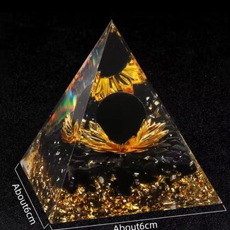 Orgone Orgonite Pyramids - Black Obsidian Sphere on Gold Lotus Black Obsidian 2" - EMF 5G Protection Resin Energy Generator Geometry