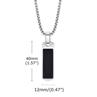 Black Obsidian Dogtag Dog Tag Necklaces - Men's 20" Box Chain Rectangle Stainless Steel
