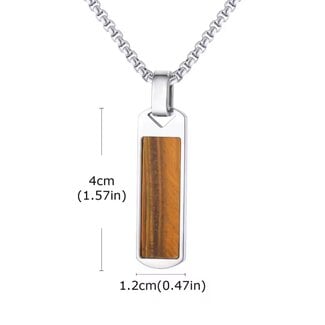 Gold Tigers Eye Dogtag Dog Tag Necklaces - Men's 20" Box Chain Rectangle Stainless Steel