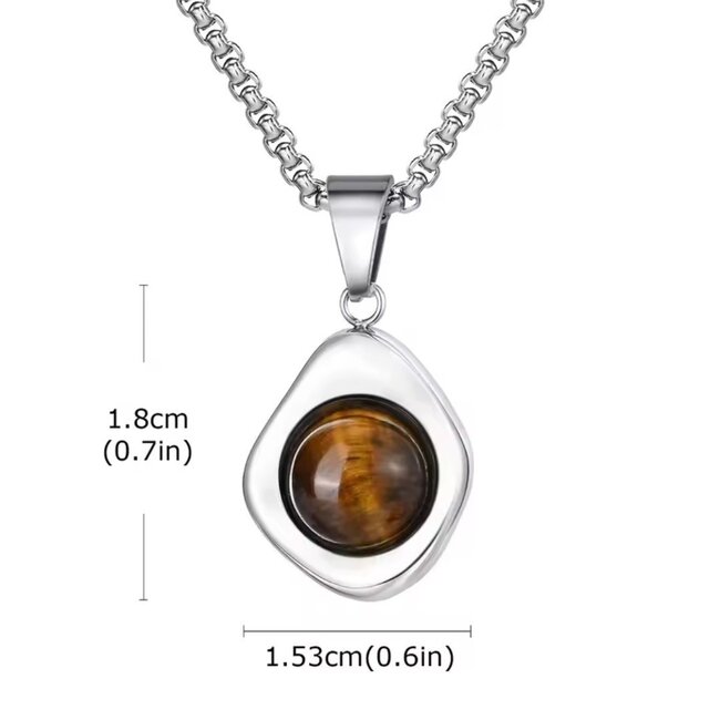Gold Tigers Eye Necklace - 24" Box Chain Irregular Stainless Steel