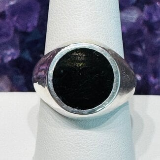 Black Tourmaline Men's Rings - Size 13 Round Circle Bezel Set - Sterling Silver
