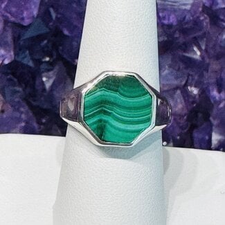 Malachite Mens Ring-Size 9 Octagon Sterling Silver