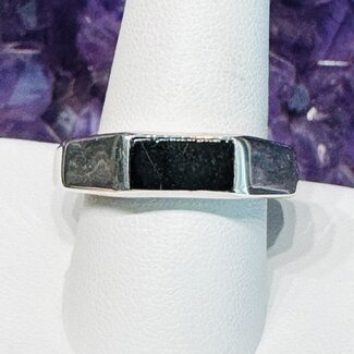 Black Tourmaline Mens Rings - Size 13 Rectangle Bezel Set - Sterling Silver