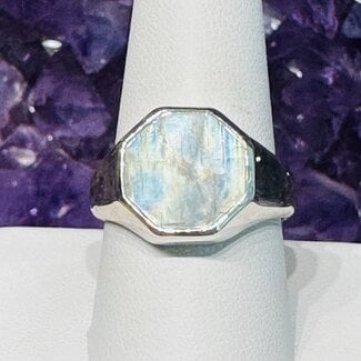 Rainbow Moonstone Men's Mans Ring - Size 10 Octagon Sterling Silver