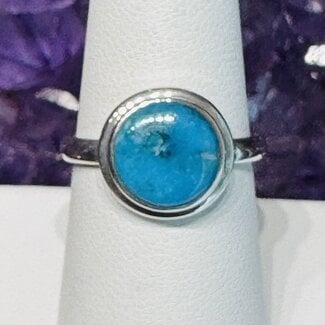 Turquoise Rings - Size 8 Round Double Bezel Set Sterling Silver