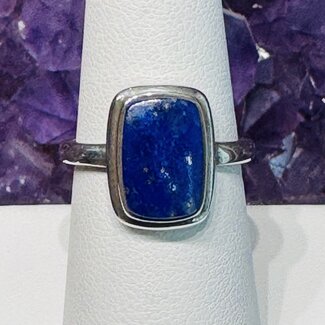 Lapis Lazuli Rings - Size 8 Rectangle High Bezel Set - Sterling Silver