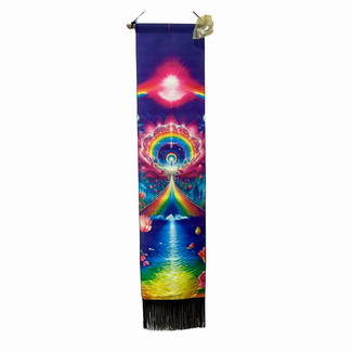 Shambhala Multi Colored with Fringe Tapestry Banner, Wall Decor, Wall Hanging - 12.5"x 50"