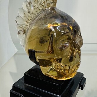 Spinning Smoky (Smokey) Citrine Mohawk Skull on Stand 4”x5.5" Specimen