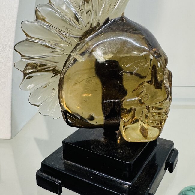 Spinning Smoky (Smokey) Citrine Mohawk Skull on Stand 4”x5.5" Specimen