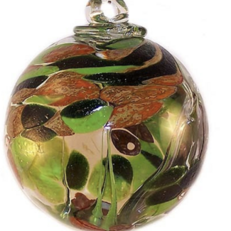 Small Witch Ball Silver Nitrate Greens & Burnt Orange - 4"X4"X4"