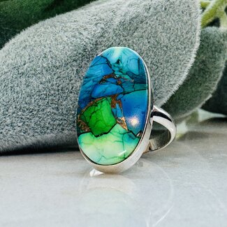 Peacock Dahlia Turquoise Ring - Adjustable