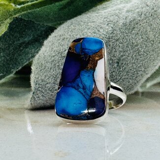 Purple Dahlia Turquoise Ring - Adjustable #2 - Sterling Silver