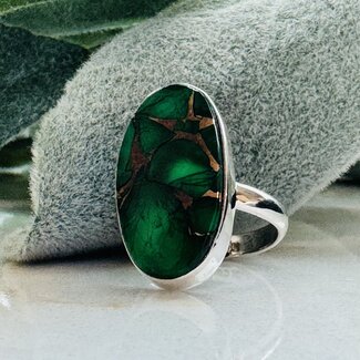 Irish Dahlia Turquoise RIng - Adjustable - Sterling Silver