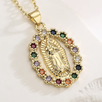 Virgin Mary Copper 18k Gold Plated Zircon Pendant Necklace - Single Layer