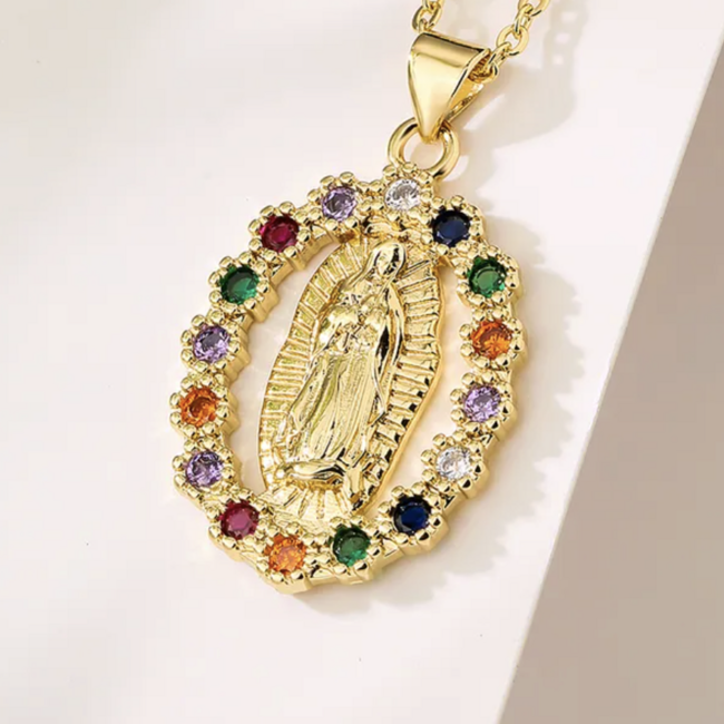 Virgin Mary Copper 18k Gold Plated Zircon Pendant Necklace - Single Layer