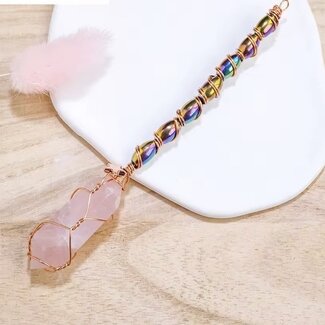 Rose Quartz Hexagonal Pillar Scepters - Double Terminated - Copper Wire Wrapped Multi Colored Jewels Magic Wand Ornament