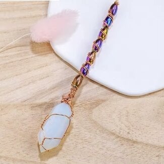 Opalite Hexagonal Pillar Scepters - Double Terminated - Copper Wire Wrapped Multi Colored Jewels Magic Wand Ornament